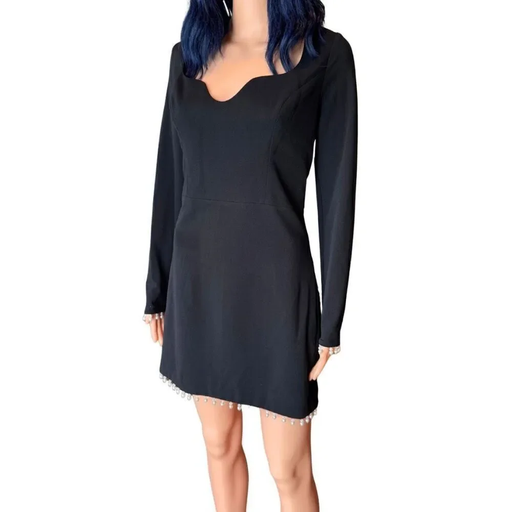 NWT Dress the Population Ronin Dress L Black Pearl Fringe Bodycon Sweetheart - Picture 3 of 6